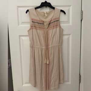 Kenji cream embroidered boho sleeveless lined dress.